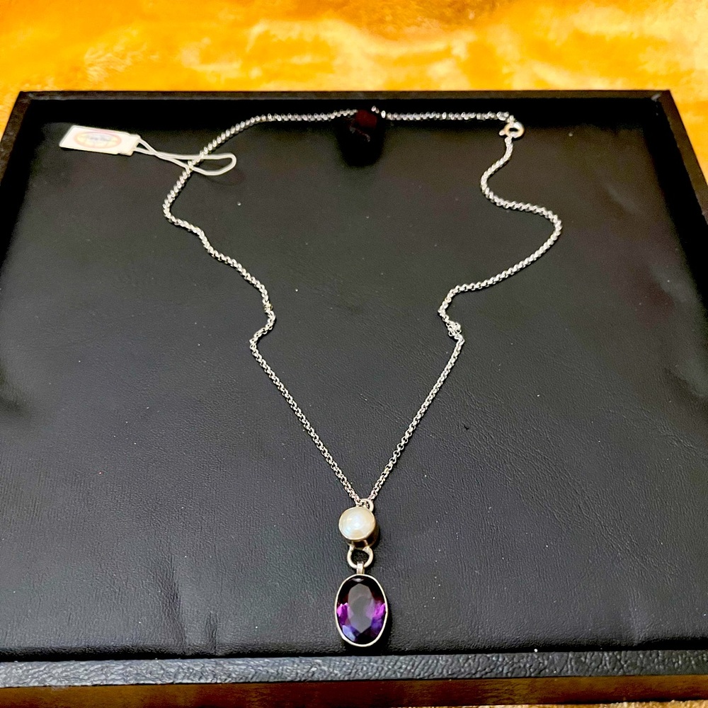 Amethyst/pearl on sterling silver necklace